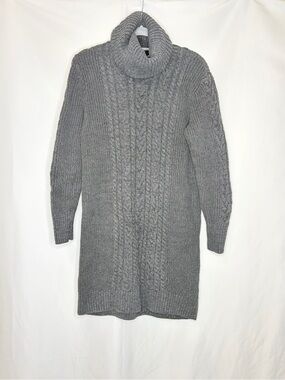 Gap Gray Cable Knit Turtleneck Sweater Dress Chunky Knit L